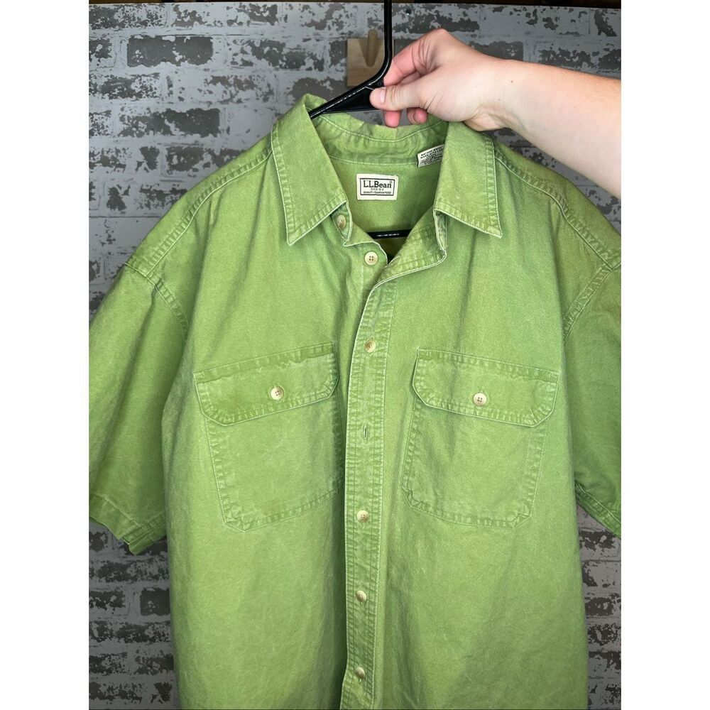 L.l. Bean | mens cotton green button down shirt vintage y2k